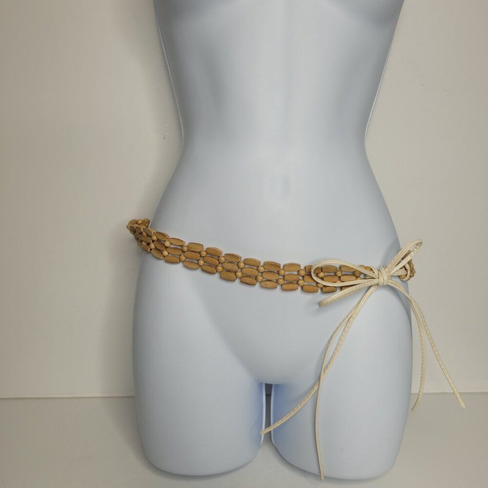 tan cream beaded boho rustic minimalist artsy tie waist belt